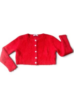 Petal & Pup Red Fuzzy Cropped Cardigan Sweater Size L
